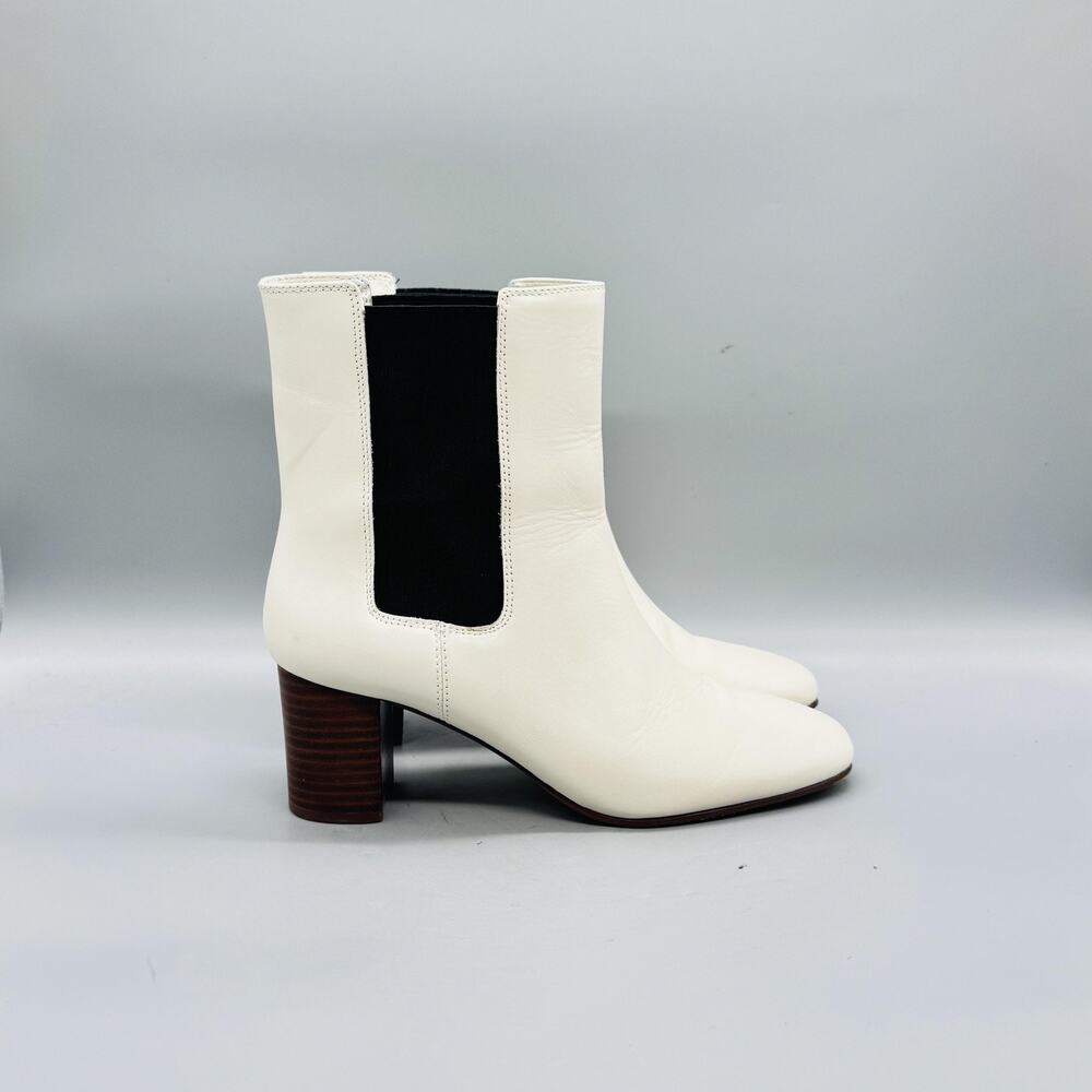 J Crew Boots Womens 8 White Leather Chelsea Ankle Block Heel Booties Shoes